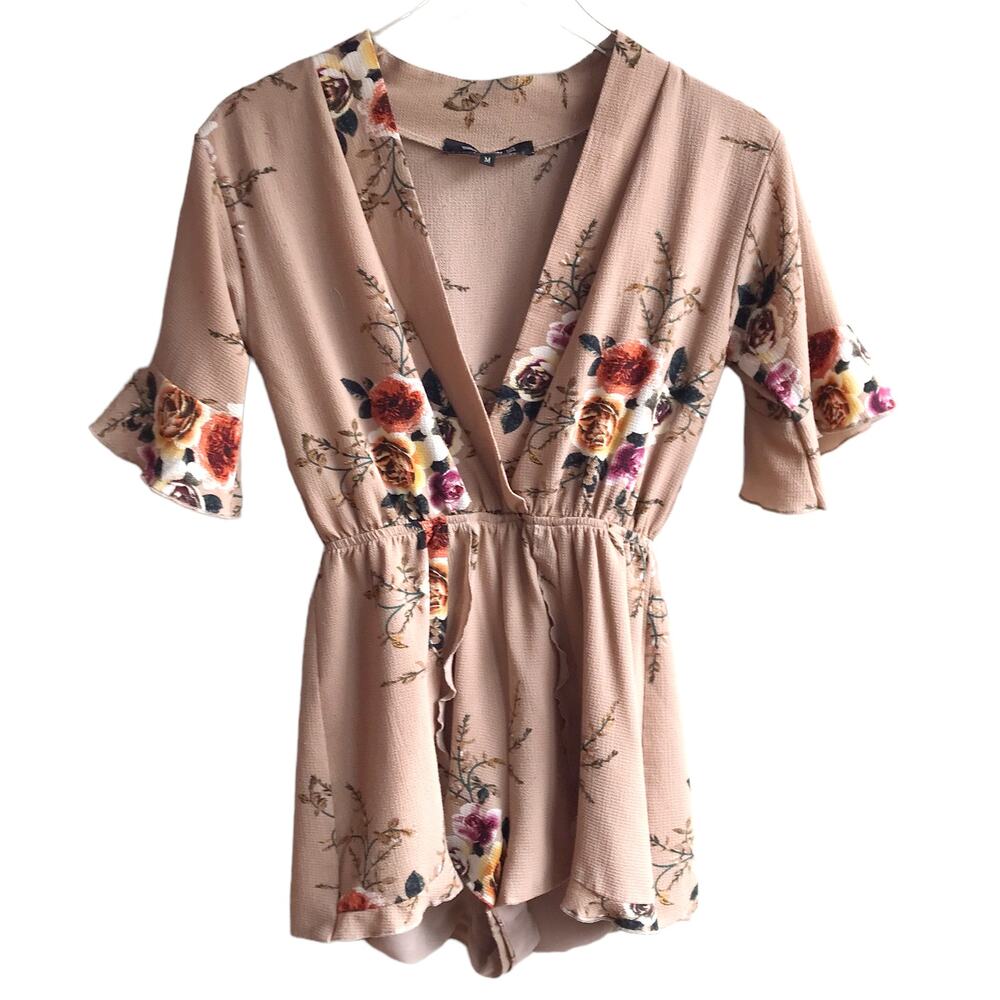 NLW Floral Print Romper Size M Ruffle Flounce Sleeves One Piece Playsuit Outfit